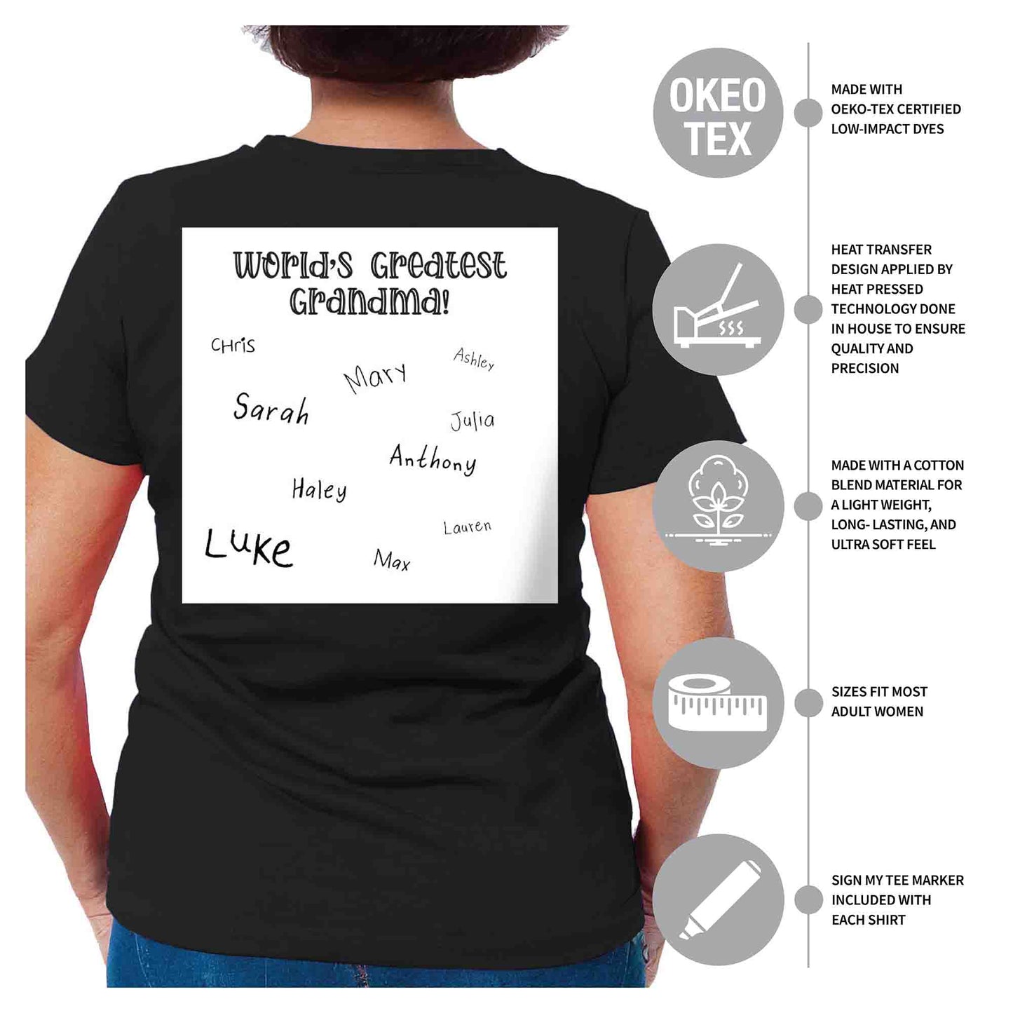 World's Greatest Grandma Autograph Women's Black T-Shirt - Family Collection