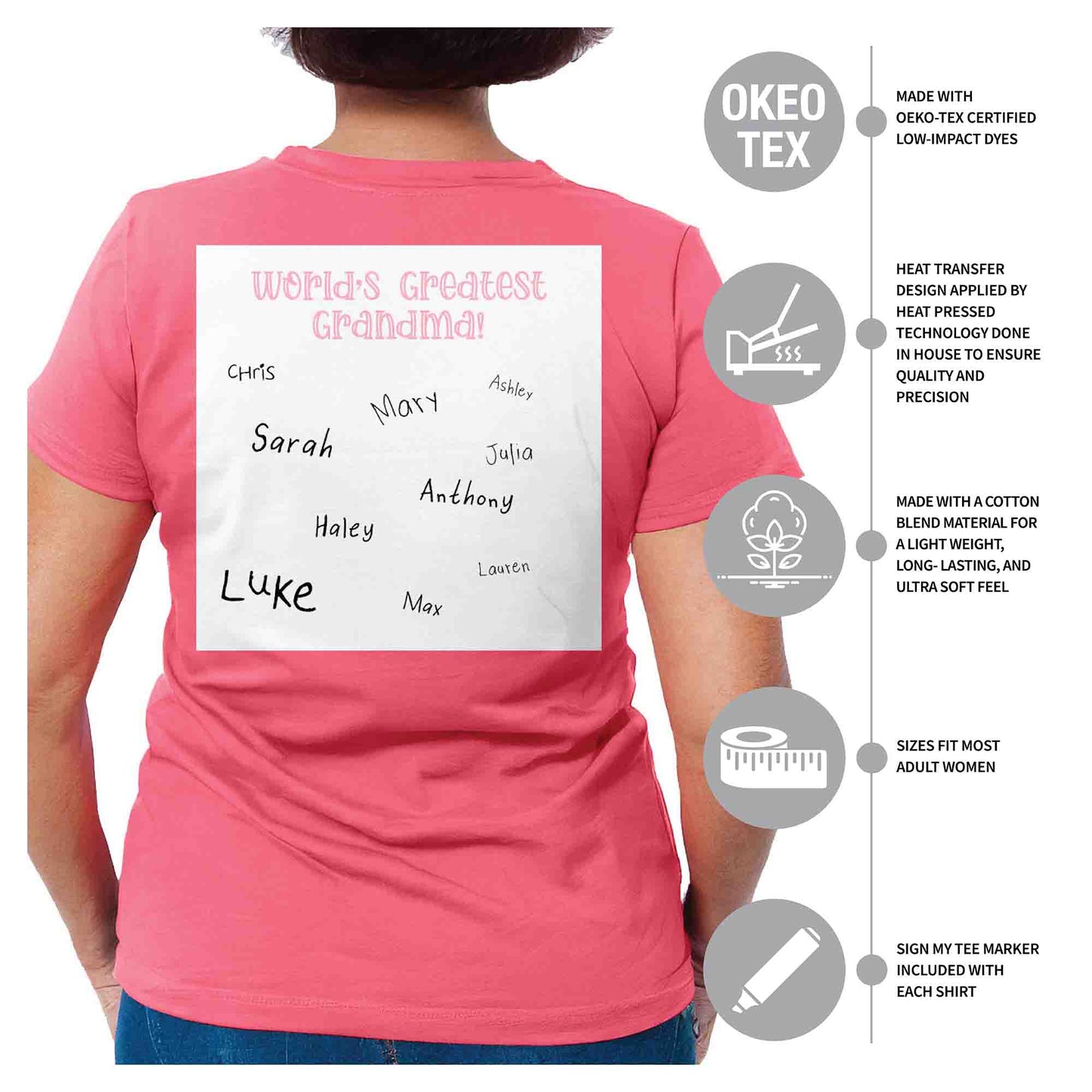 World's Greatest Grandma Autograph Women's Pink T-Shirt - Family Collection