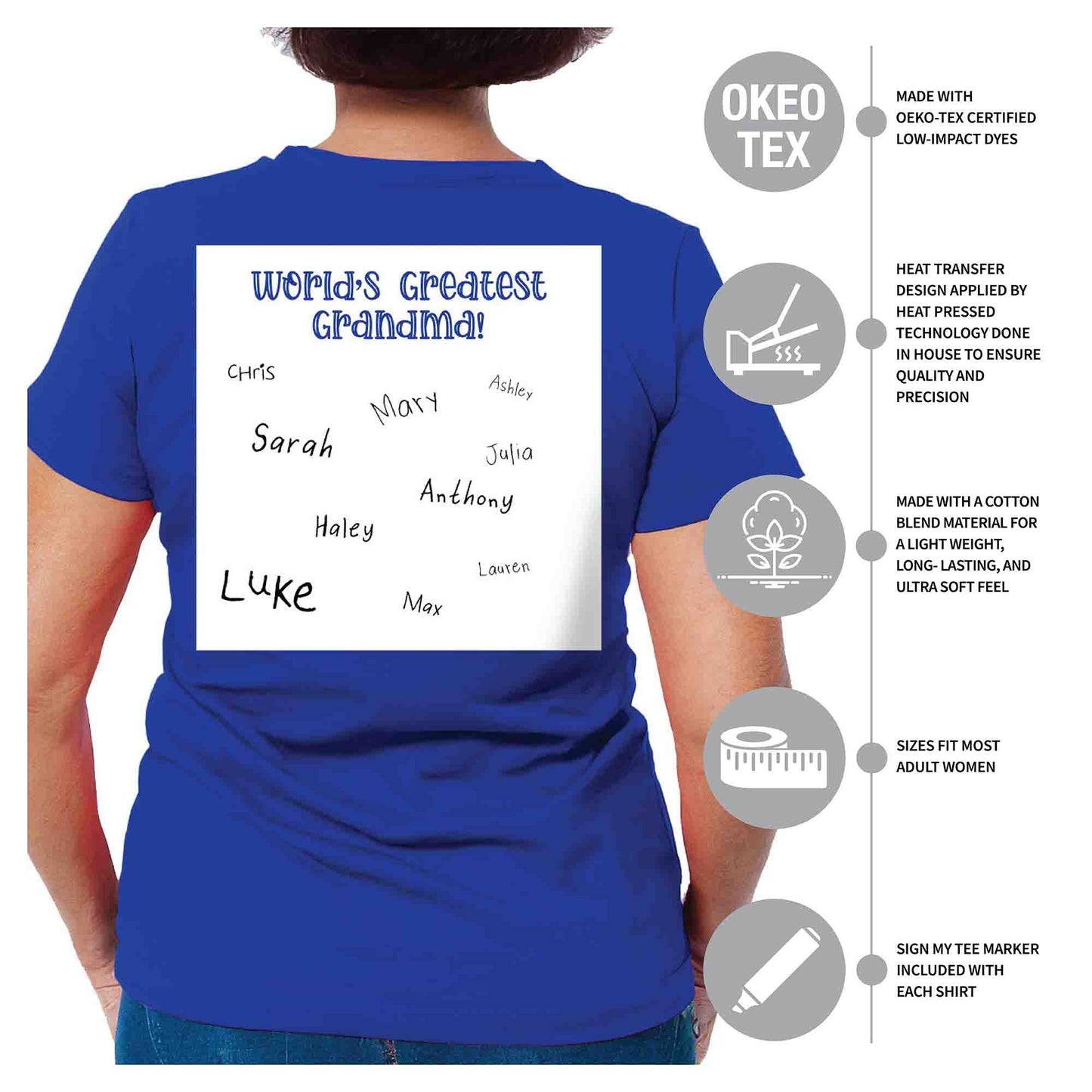 World's Greatest Grandma Autograph Women's Royal Blue T-Shirt - Family Collection