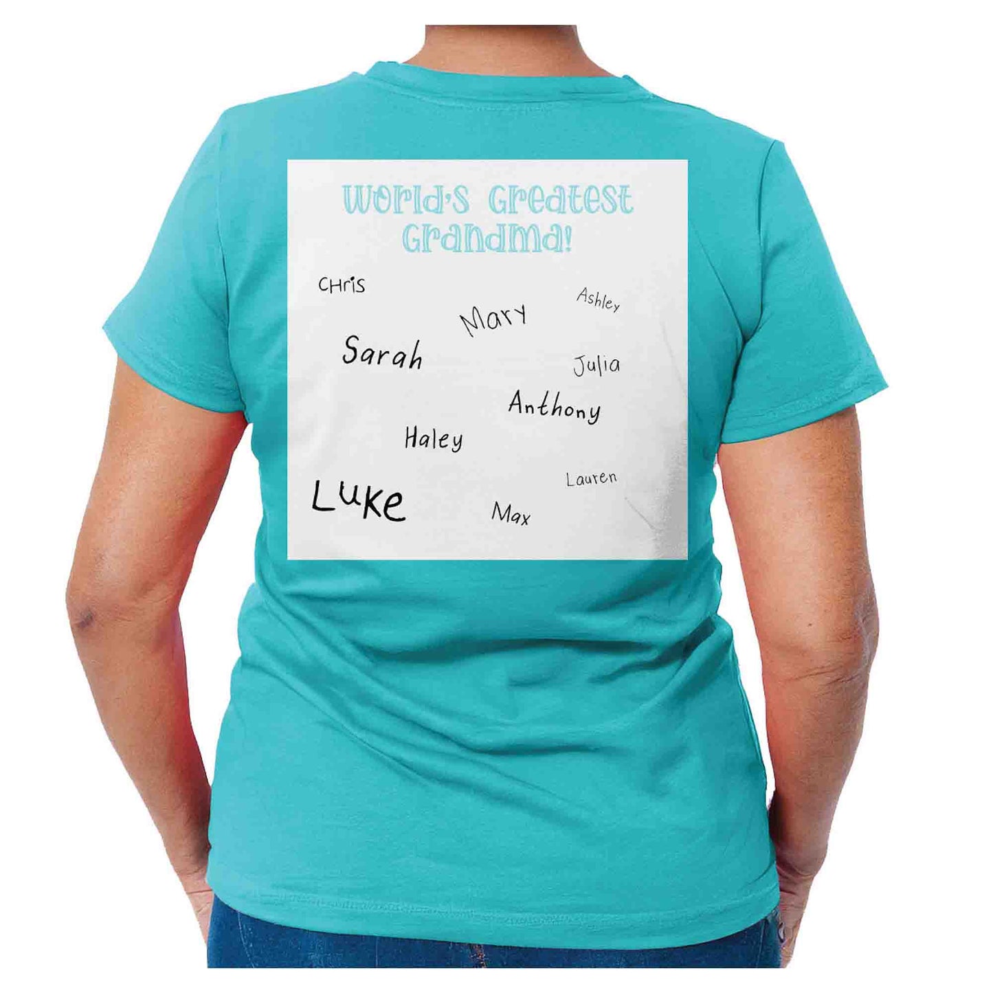 World's Greatest Grandma Autograph Women's Light Blue T-Shirt - Family Collection