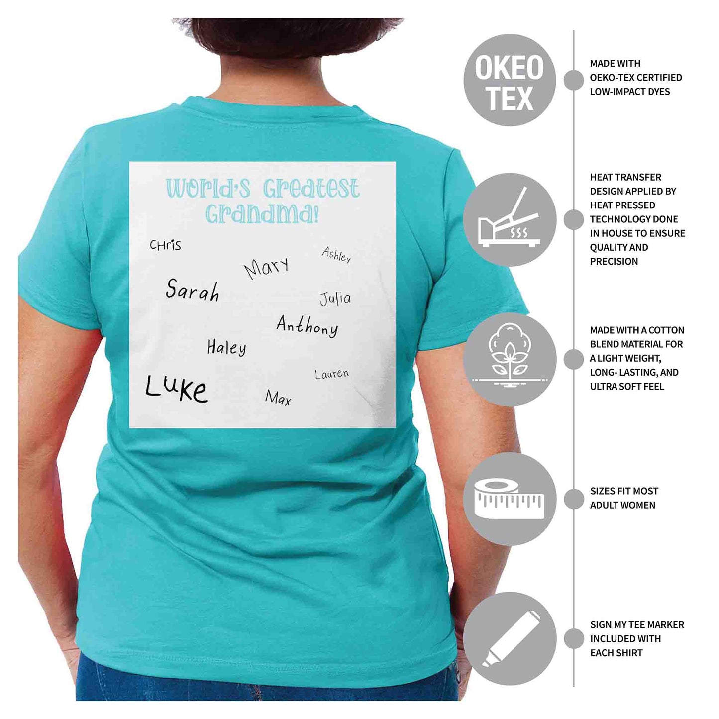 World's Greatest Grandma Autograph Women's Light Blue T-Shirt - Family Collection