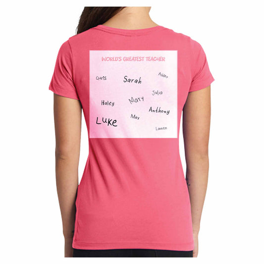 World's Greatest Teacher Autograph Women's Pink T-Shirt - School Collection