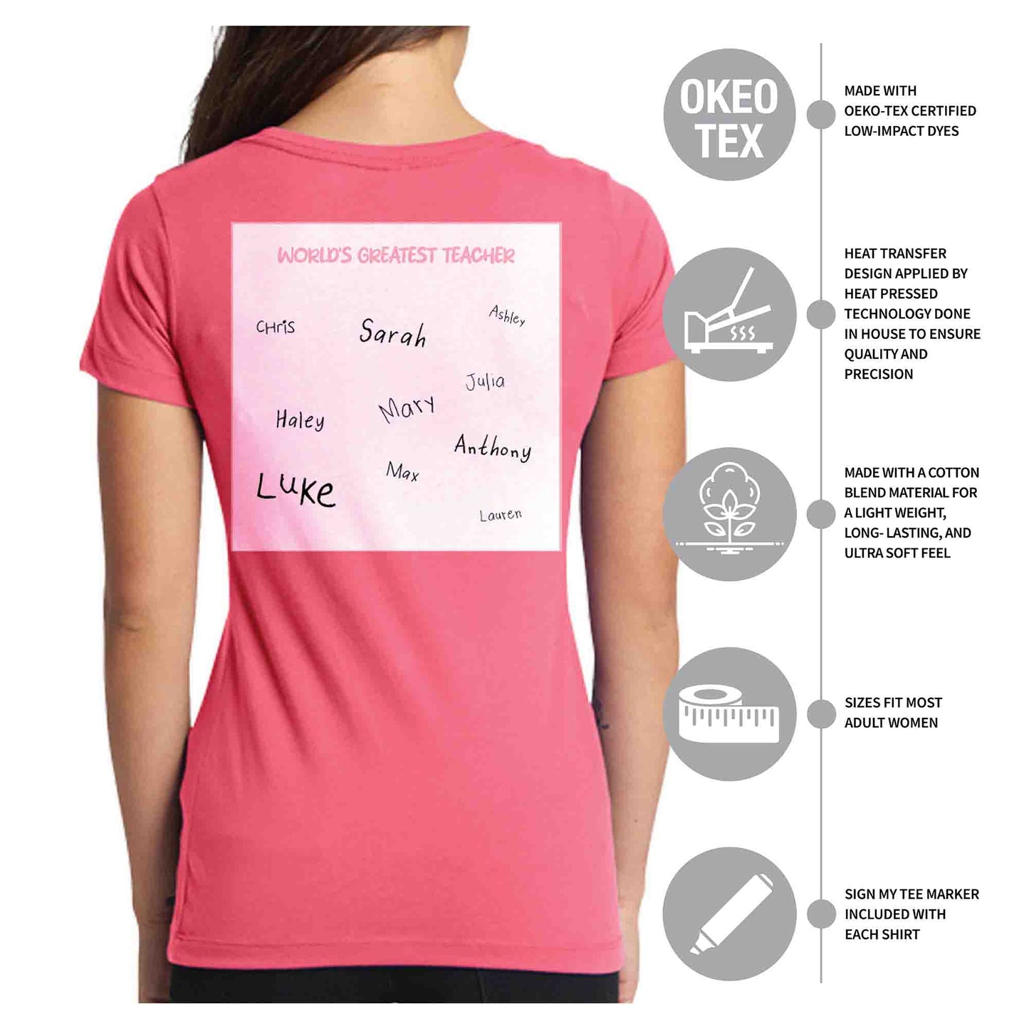 World's Greatest Teacher Autograph Women's Pink T-Shirt - School Collection